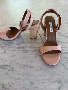 Aquazzura Blush Pink Woven Block Heel Sandals
